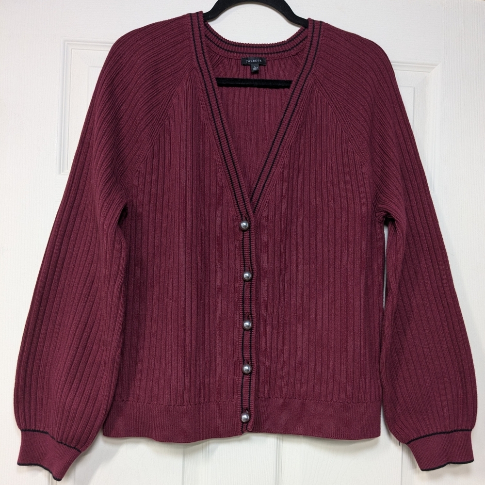 Talbots Burgundy Ribbed Cardigan Sweater
